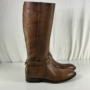 FRYE Melissa Belted Tall Oiled Leather Tan Equestrian Riding Boots Womens Sz 8